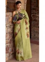 Tussar Silk Light Green Ceremonial Wear Printed Saree